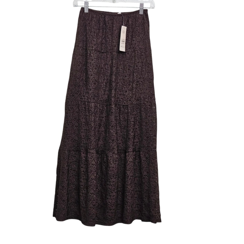 No Boundaries Maxi Skirt Womens XXS Brown Lace Tiered Boho Goth Whimsigoth